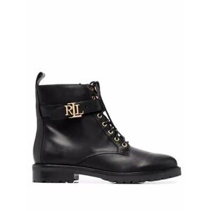 Lauren Ralph Lauren Black Leather Buckle Strap Combat Boots Women's Size 8.5